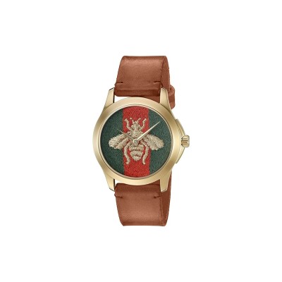 GUCCI G-TIMELESS GOLD TONE GREEN & RED BEE DIAL LEATHER STRAP WATCH YA126451A GUCCI G-TIMELESS GOLD TONE GREEN & RED BEE DIAL LEATHER STRAP WATCH YA126451A
